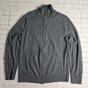 Fairlane Mens 100% Merino Wool Full Zip Sweater Charcoal Gray Large